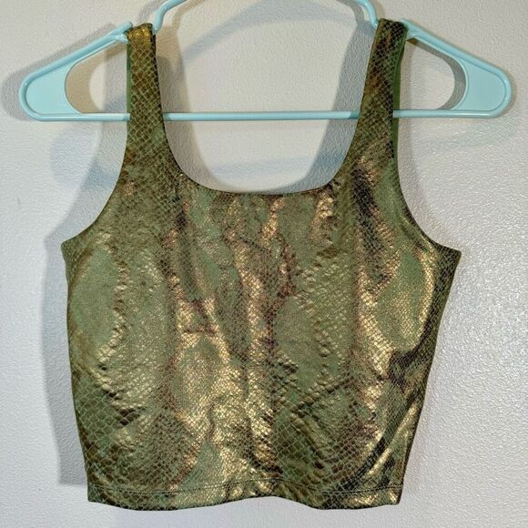 NWOT IVL Collective Oil Green & Gold Snakeskin Pattern Sports bra Crop Top 4 - Picture 3 of 10